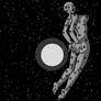 Moon Girl black and white in space