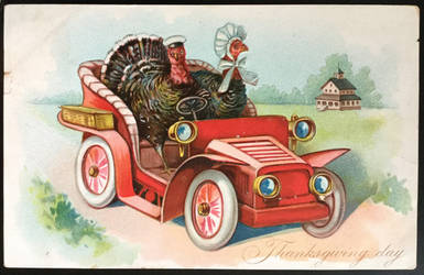 Turkey Couple in Antique Car by Yesterdays-Paper