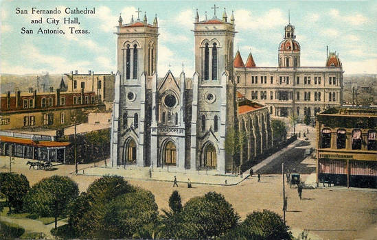 Vintage Texas - Cathedral + City Hall, San Antonio