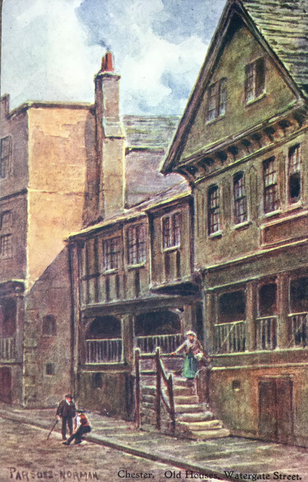 Chester Rows Cartoon Vintage UK - Chester Rows, Watergate Street by Yesterdays-Paper on ...