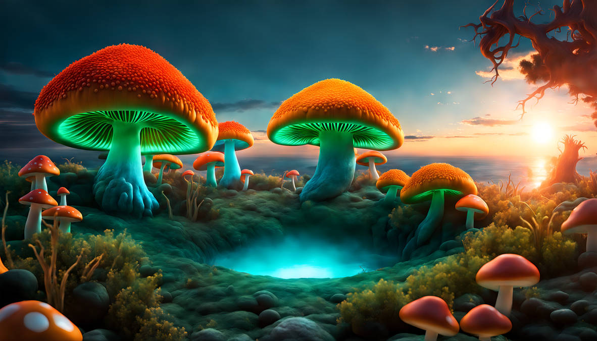 immersive 3D abstract green orange blue red monste