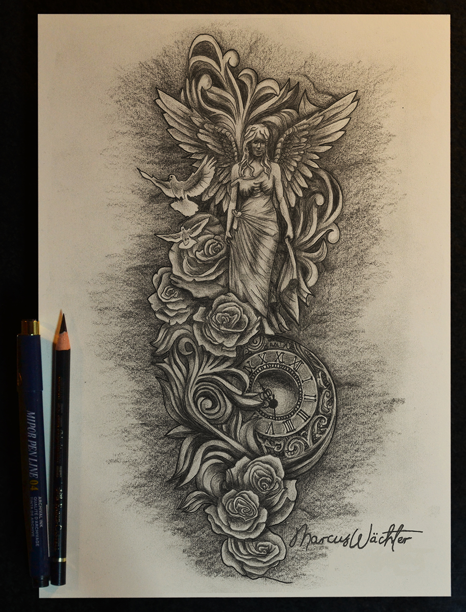 Angels With Roses Detailed Design Drawing - Angel with roses by CDPmediendesign on DeviantArt