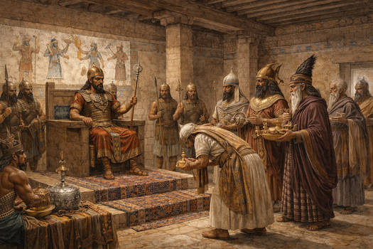 Hittite king Suppiluliuma I, receiving ambassadors