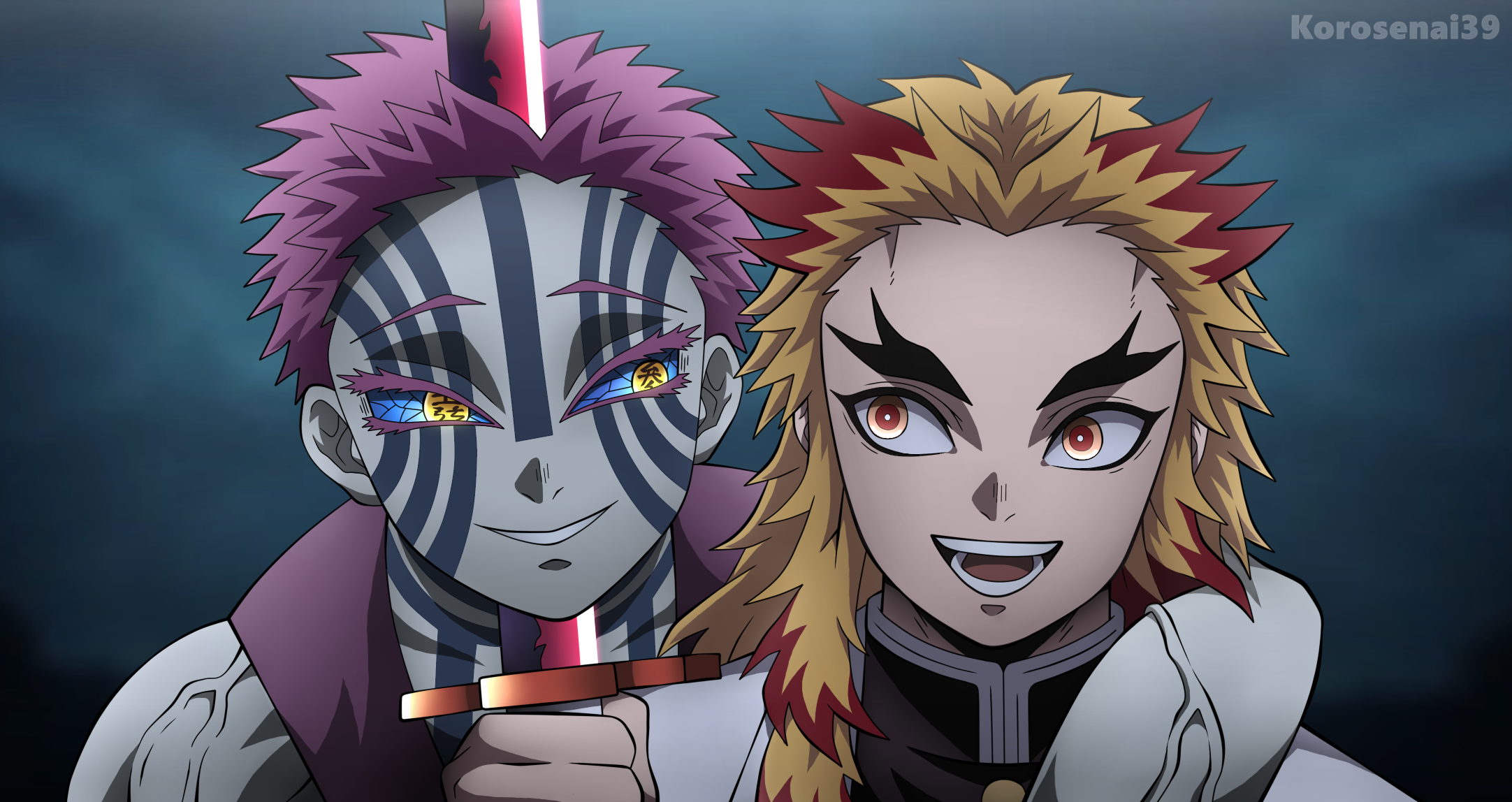 Akaza and Rengoku | Colored by Korosenai39 on DeviantArt