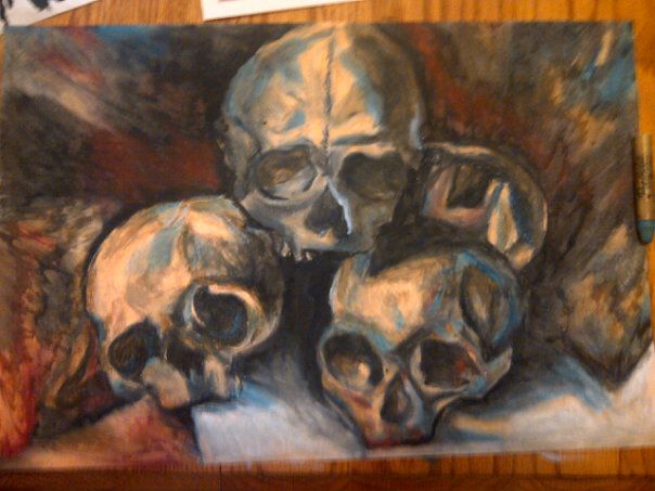 Original peice by (Paul Cezanne-pile of skulls)