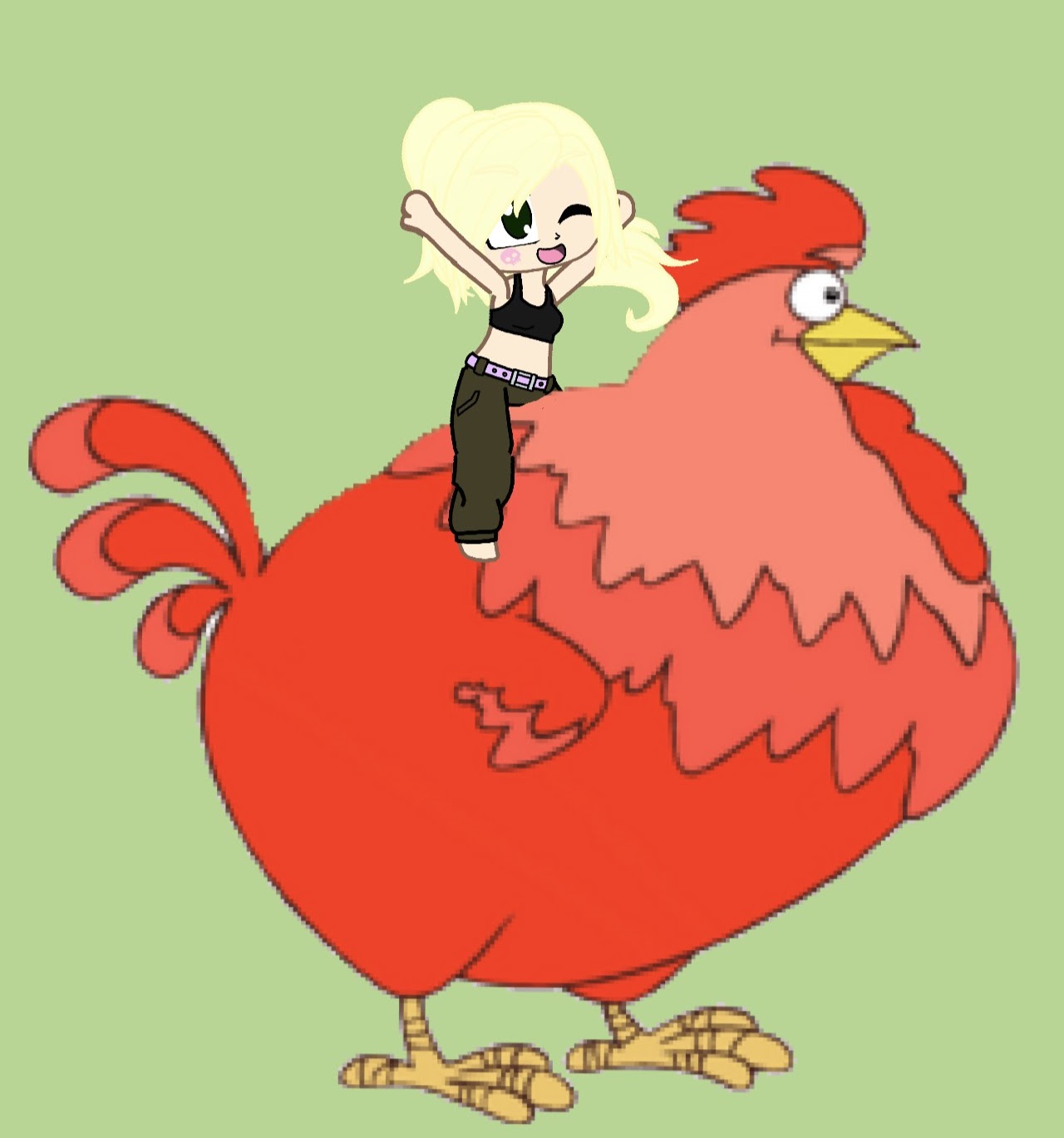 Girl riding on the Big Red Chicken by alexloustaunau12 on DeviantArt