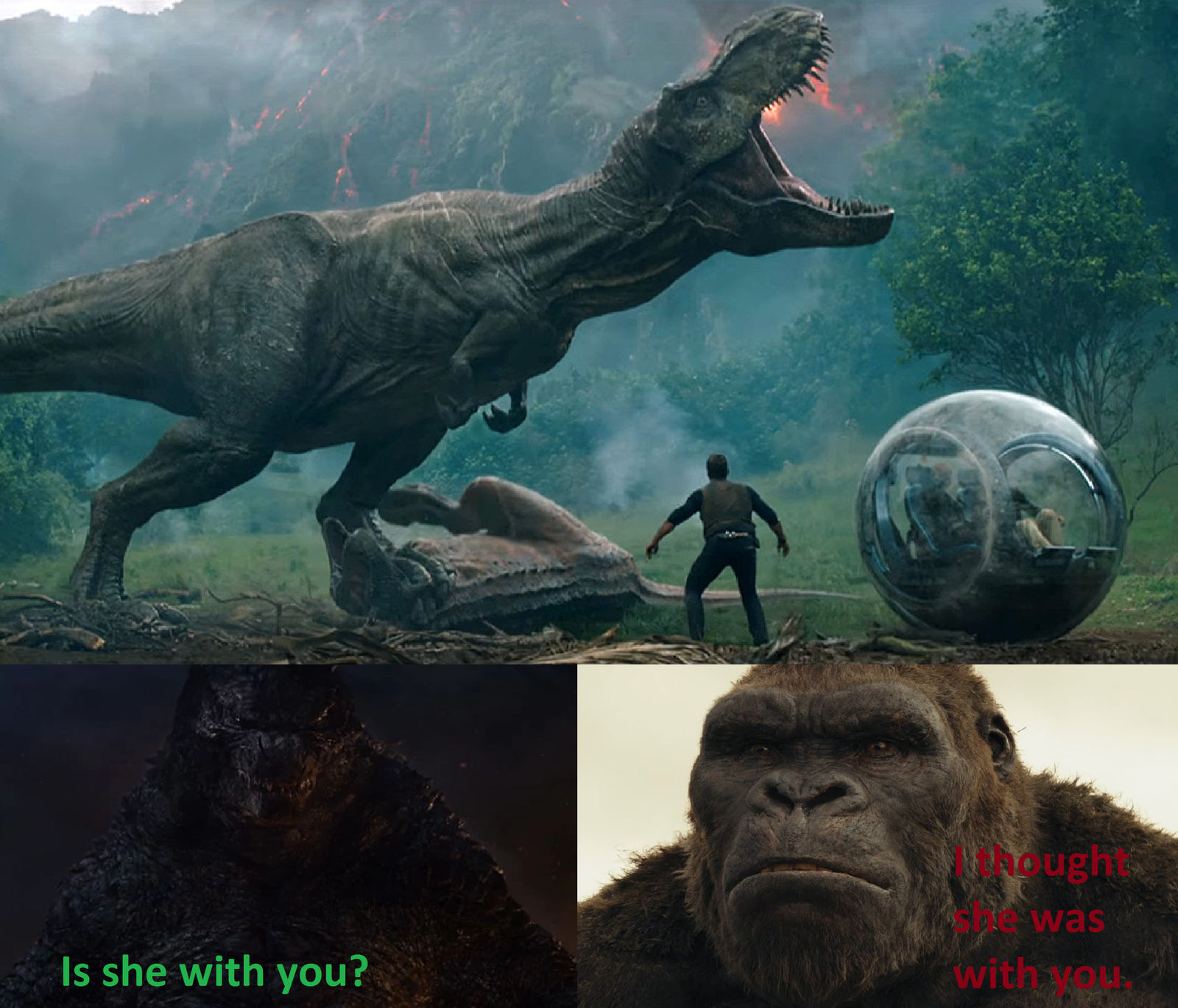 Godzilla and Kong REACT Rexy! by MnstrFrc on DeviantArt