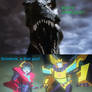 Bumblebee and Windblade React T-Rex