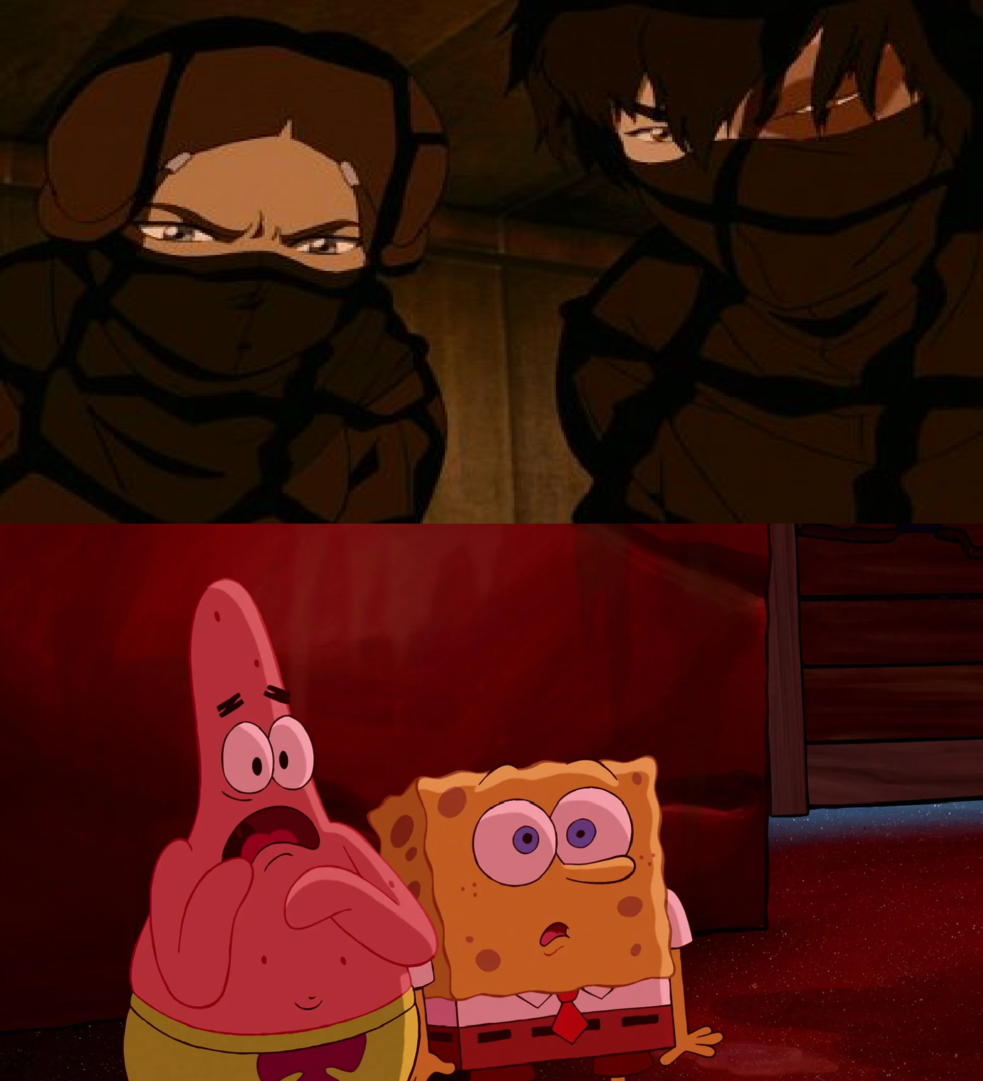 Patrick. See Spongebob and Patrick see Katara and Zuko by MnstrFrc on DeviantArt