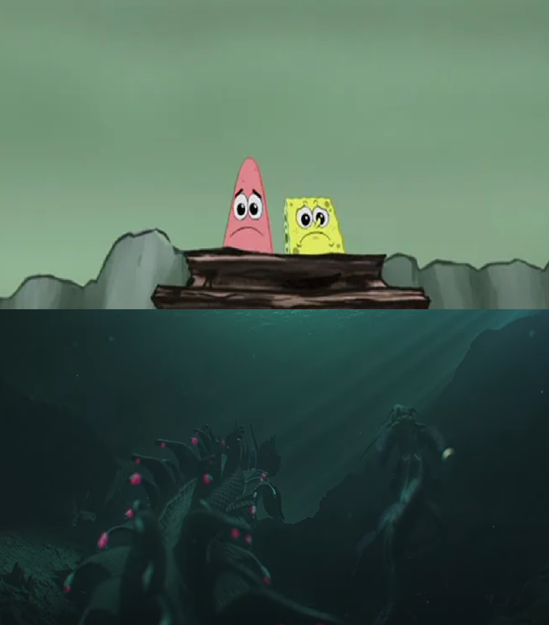 Patrick. See Spongebob and Patrick see Tiamat and Lahamu by MnstrFrc on DeviantArt