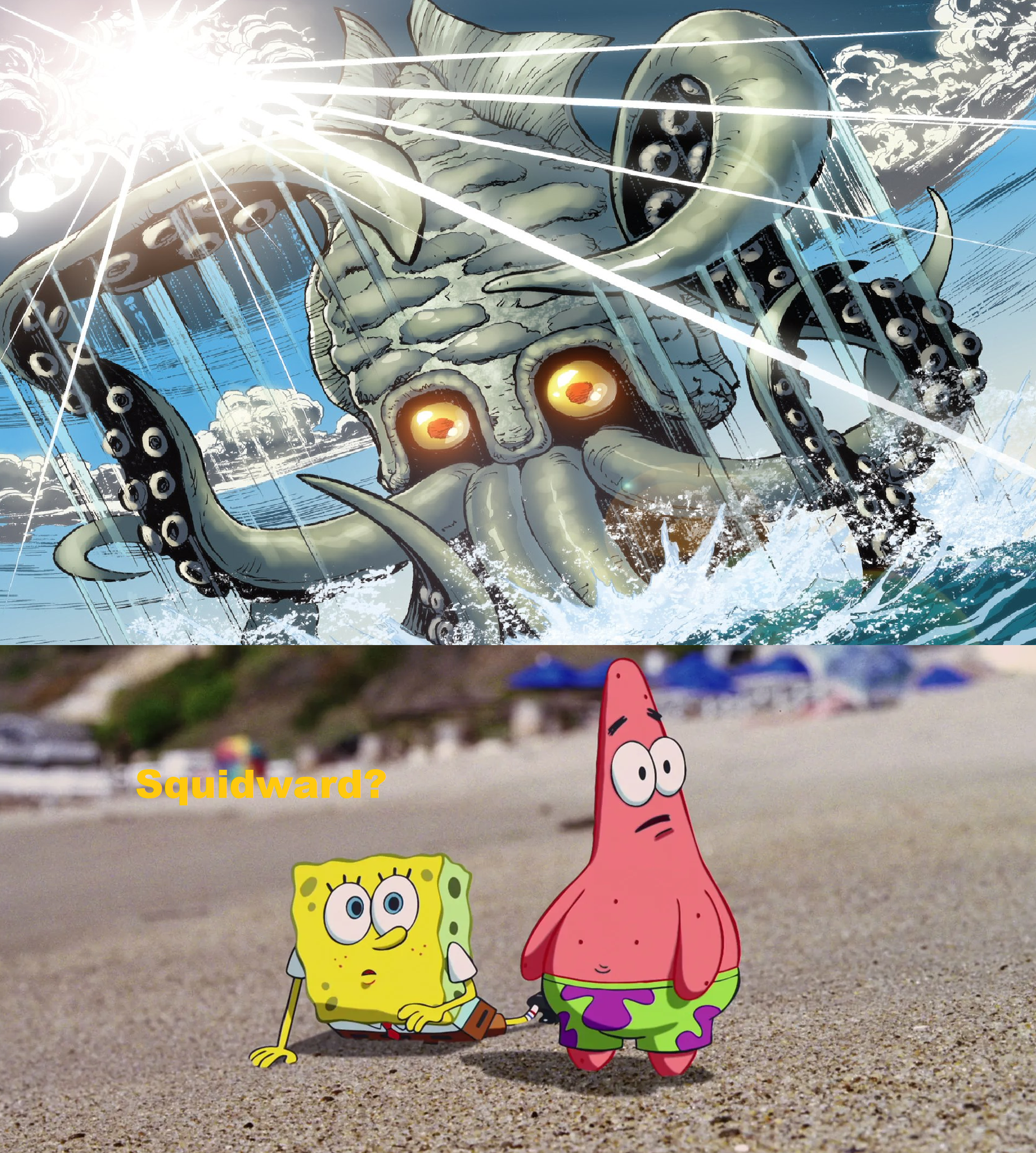 Patrick. See Spongebob and Patrick see Gezora by MnstrFrc on DeviantArt