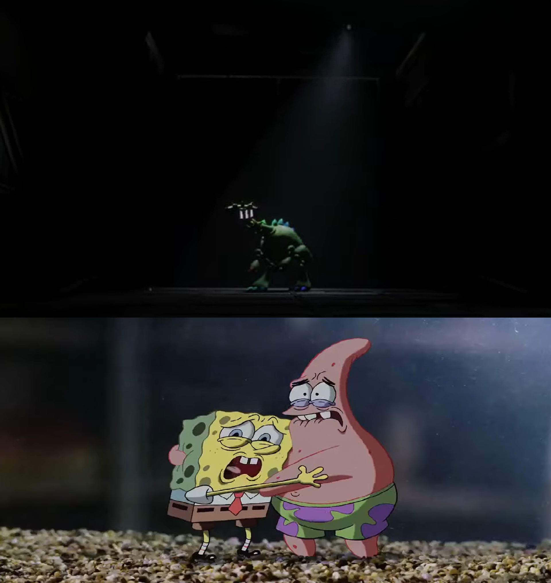 Patrick. See Spongebob and Patrick see Pianosaurus by MnstrFrc on DeviantArt