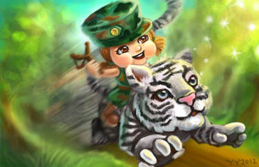 the little girl riding tiger