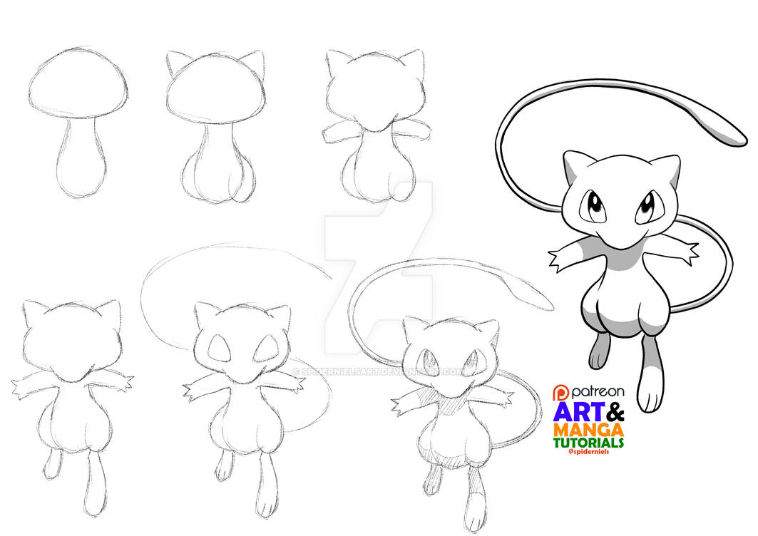 Mew Tutorial Mew Drawing Tutorial by spidernielsart on DeviantArt