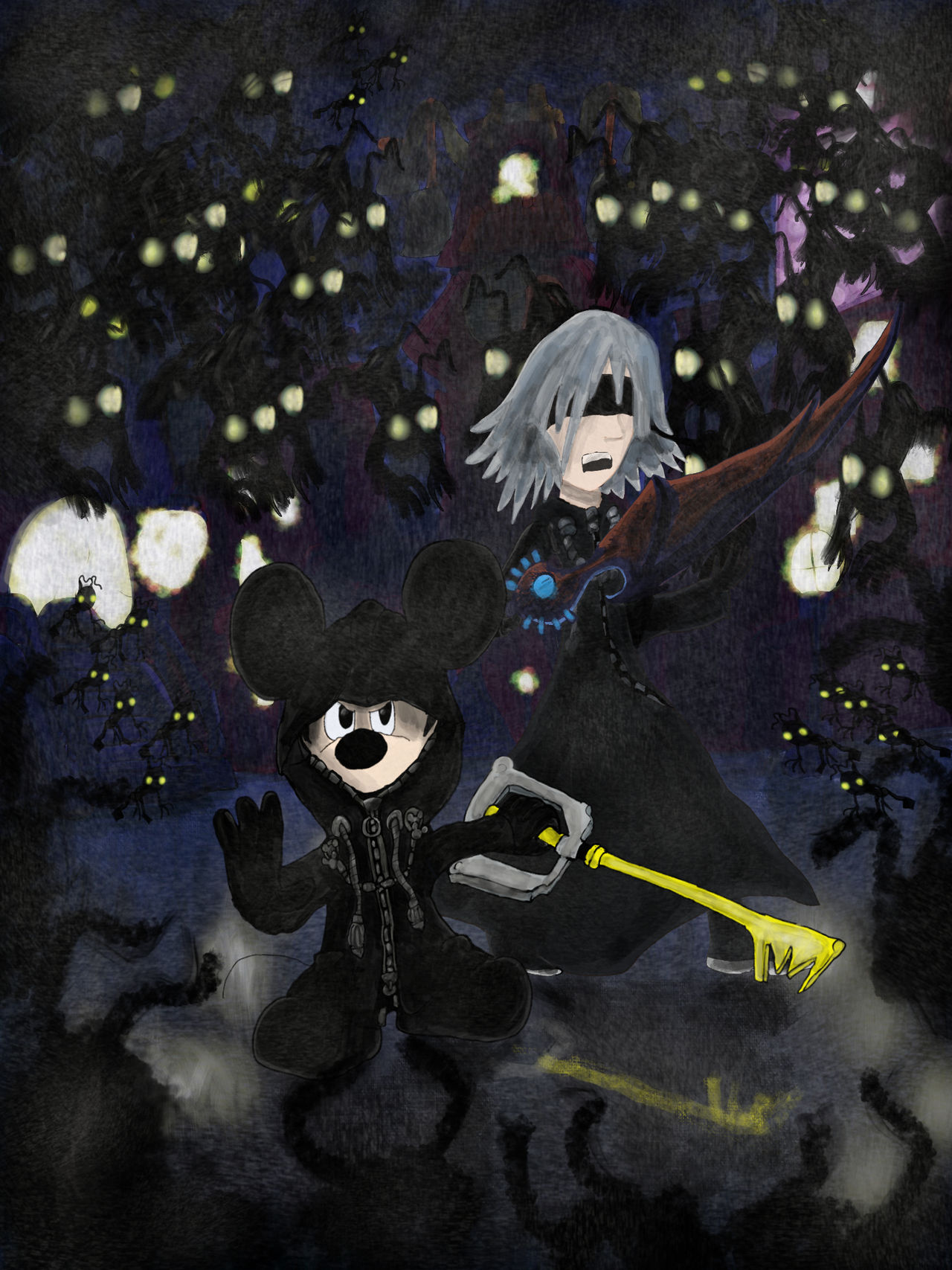 Fighting the Heartless - Riku and King Mickey by SonicClone on DeviantArt