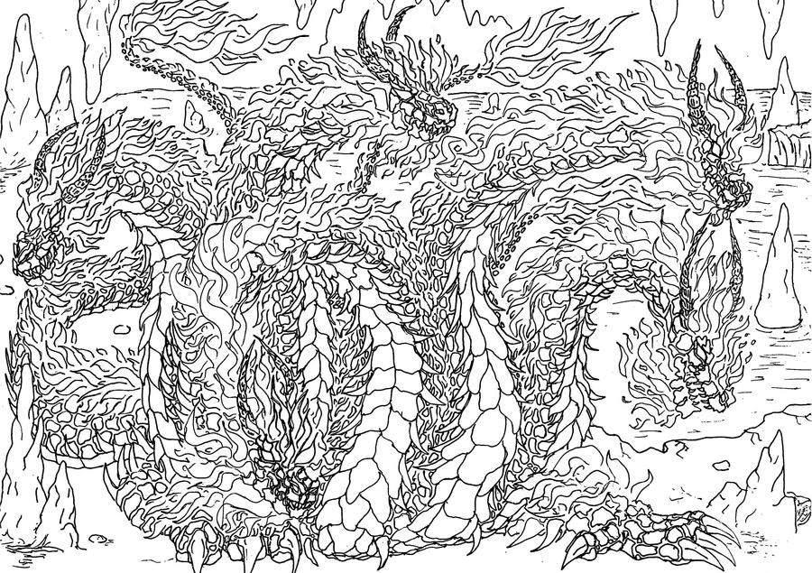 Lineart: hydra of fire