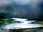 Icy white waters in forest black onyx mountains by Zawij