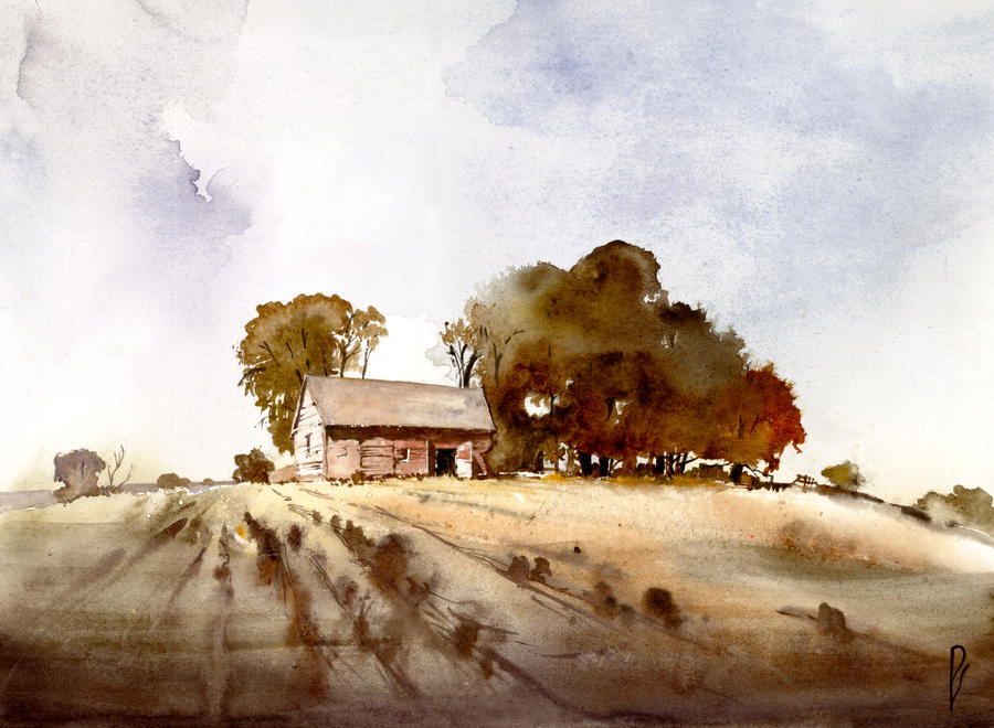 Lonely house on a hill farm
