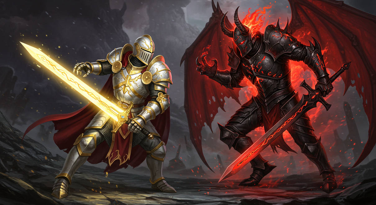 Demotic Knight Holy Knight Vs Demonic Knight by ThomasBarclay on DeviantArt