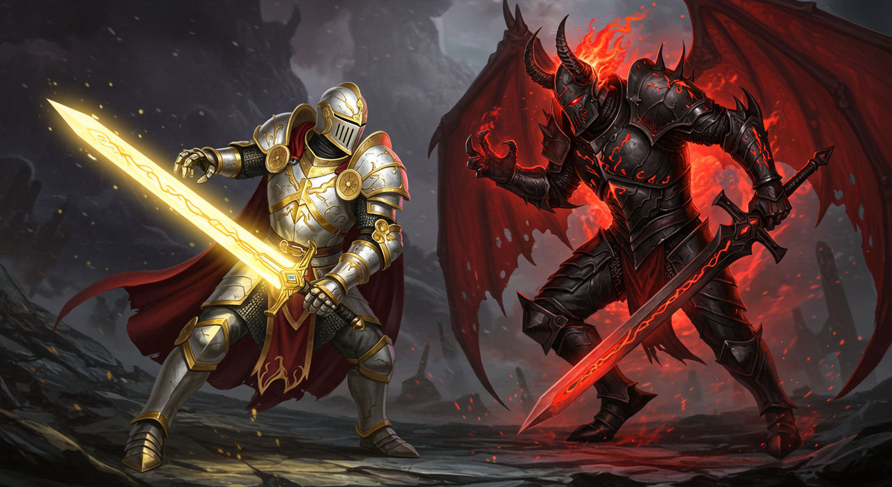 Knight Vs Devil Holy Knight Vs Demonic Knight by ThomasBarclay on DeviantArt