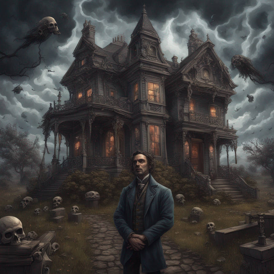 A Man In Front Of An Old Victorian House With Dark