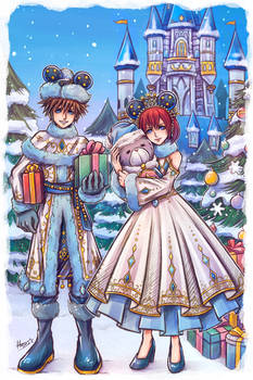 Sora Kairi and Chirithy - Disney Castle Christmas