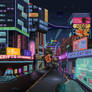 Cyberpunk City Street Pixel Art