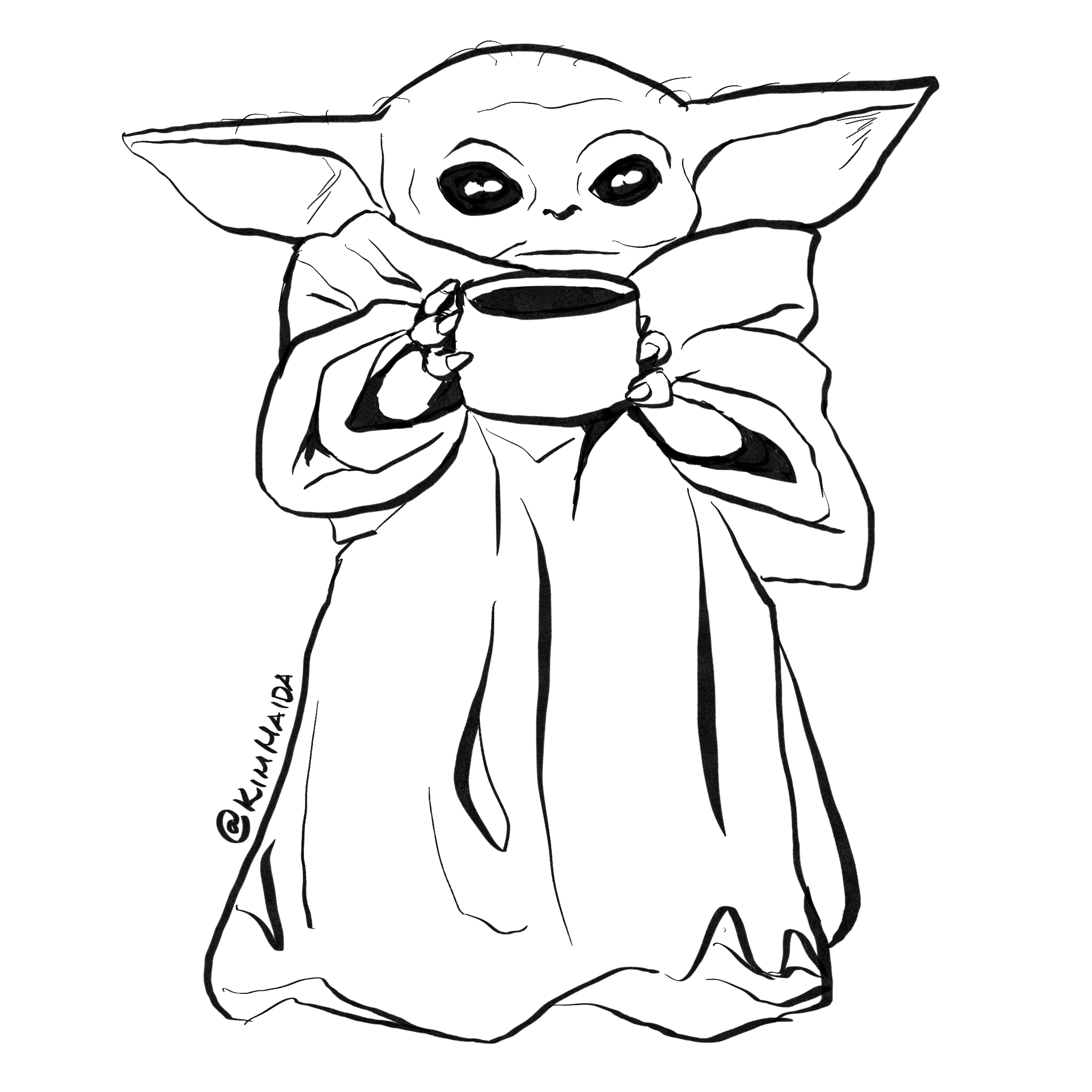 Drawing Easy Baby Yoda Drawing Black And White