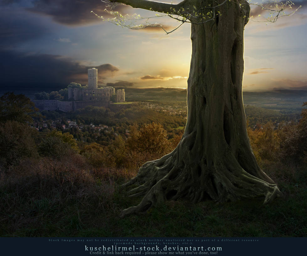 Premade bg - Tree and Castle by kuschelirmel-stock