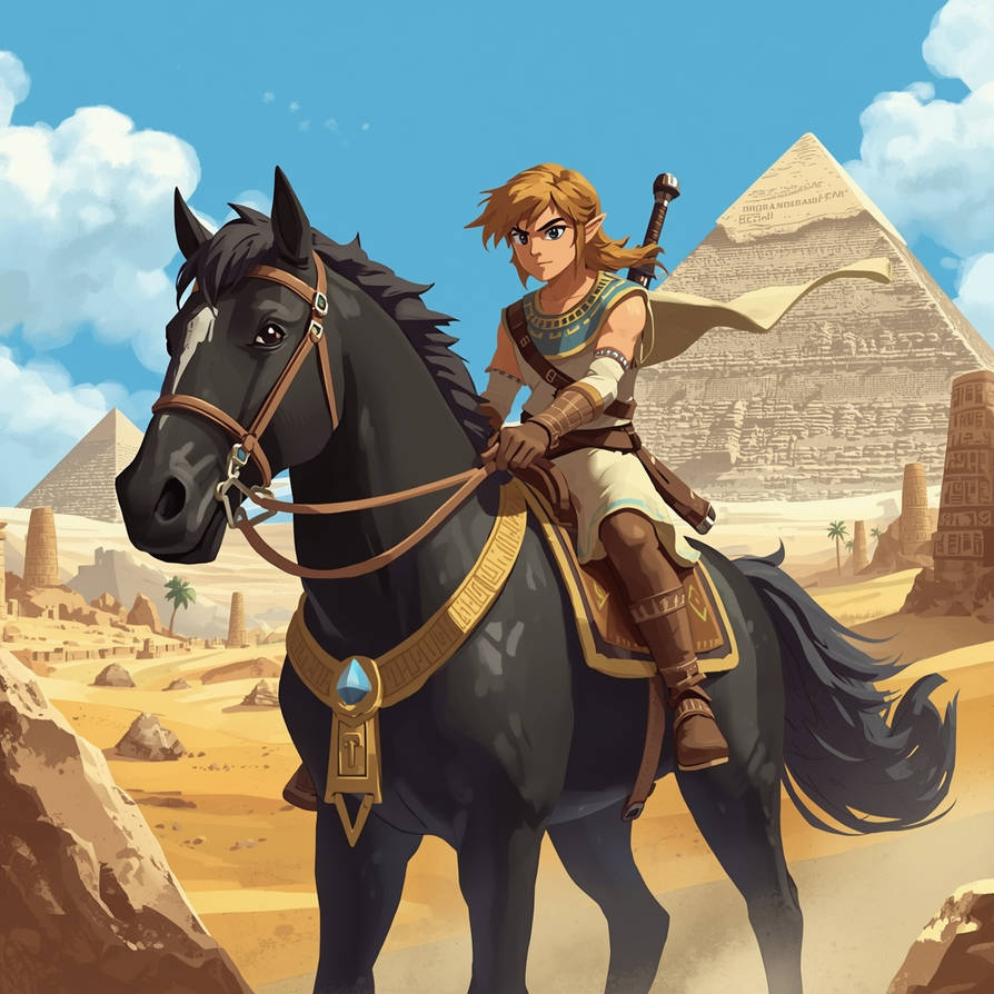 Link riding a horse in egypt near the pyramids by ZeldaiAi on DeviantArt