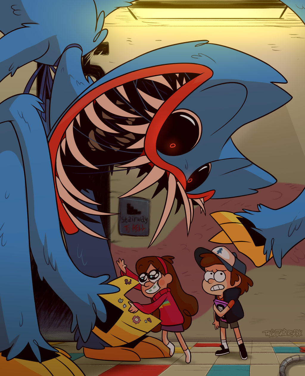Gravity Falls x Poppy playtime crossover art by TheGlitchBerserk on