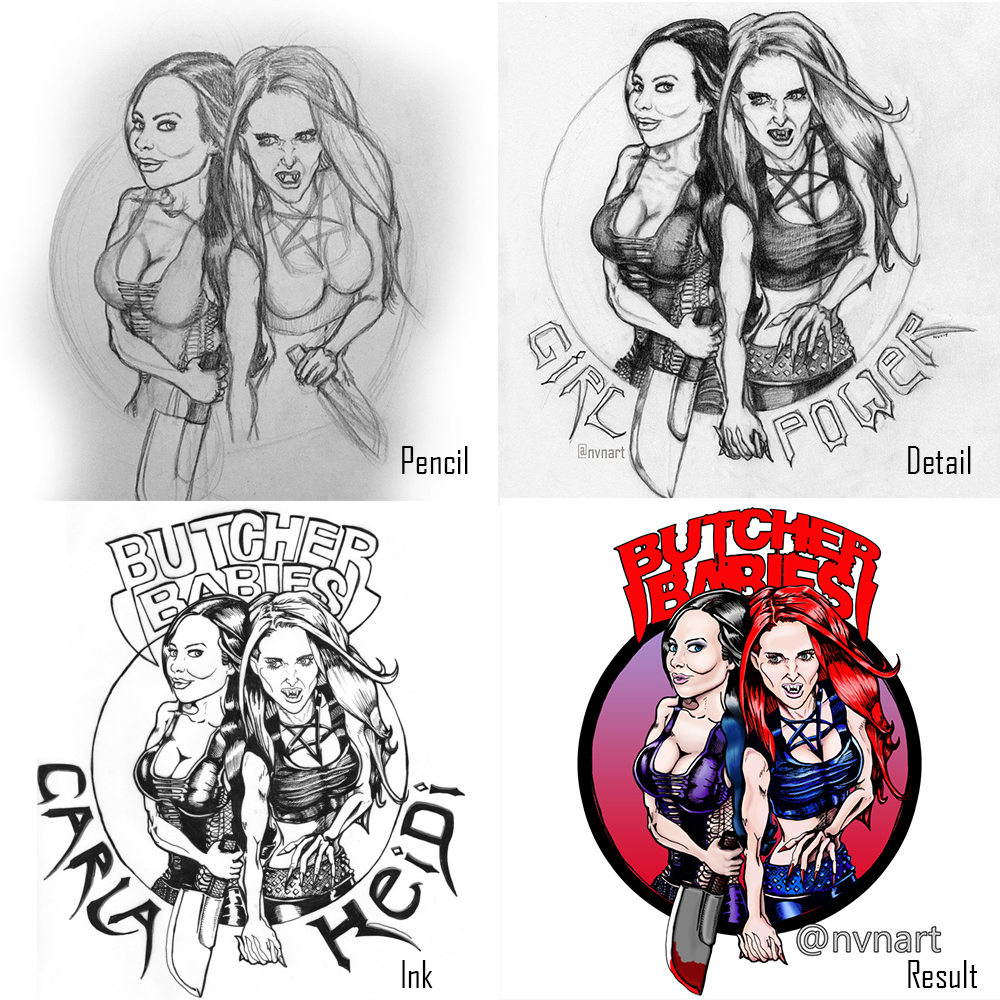 Progress shot of my butcher babies cartoonies