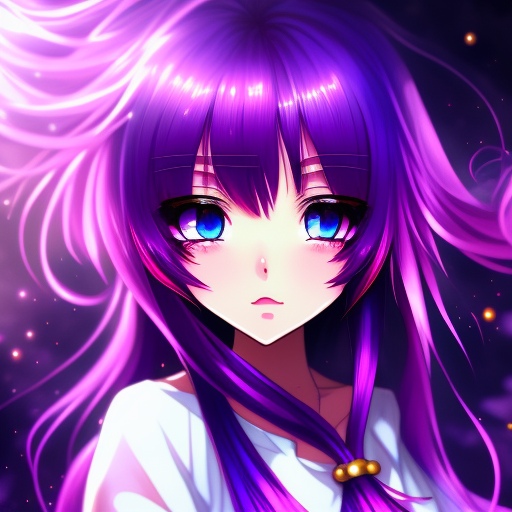 Premium AI Image  A black and white anime girl with purple eyes