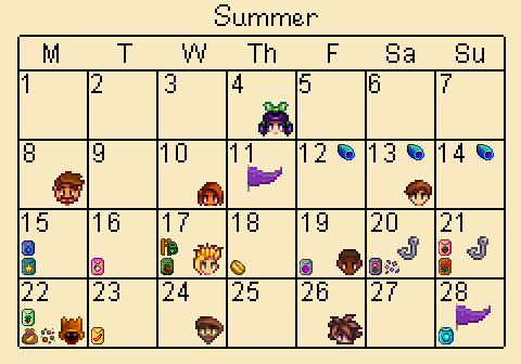 Stardew Valley Calendar - Summer by SolarRayss on DeviantArt