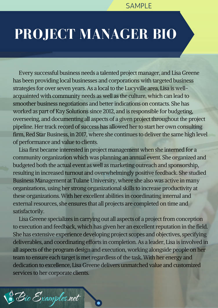 Project Manager Bio Sample by Bio-graphy-Samples on DeviantArt