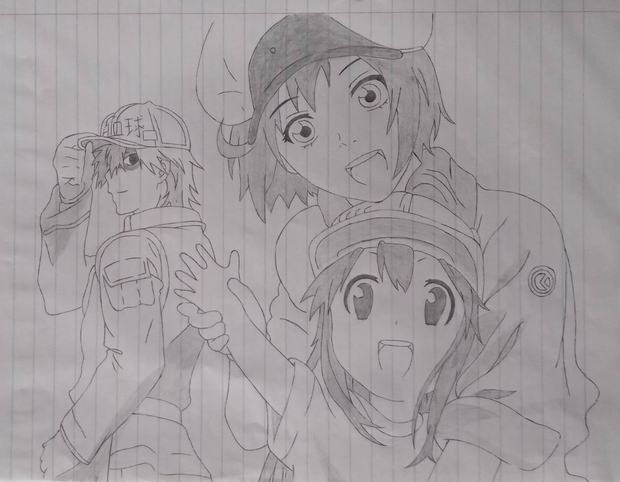Drawing of the Hataraku Saibou! characters by CypherSoldier on DeviantArt