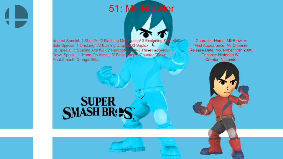 Super Smash Bros. Character Spotlight Mii Brawler by GamingLegend4ever