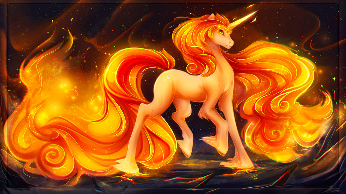 Желтый единорог. MLP koveliana. Огненный Единорог. Конь с огненной гривой. Единорог огня.