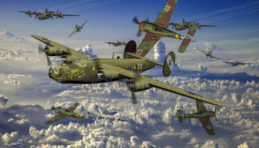 Jimmy Stewart's B-24J Male Call in flight - Art