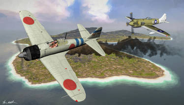 RAAF Tempest vs A6M2 Zeke in South Pacific - Art