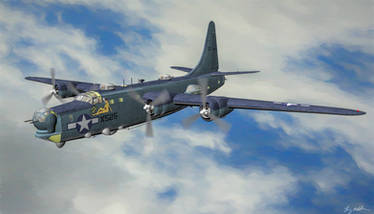 USN PB4Y-2 Privateer in flight Oil