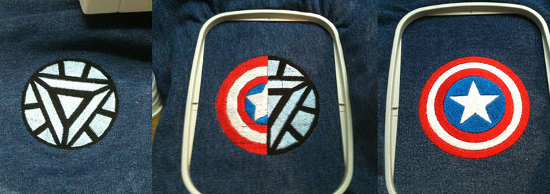 Test Embroidery - Arc Reactor, Stony, Cap's Shield