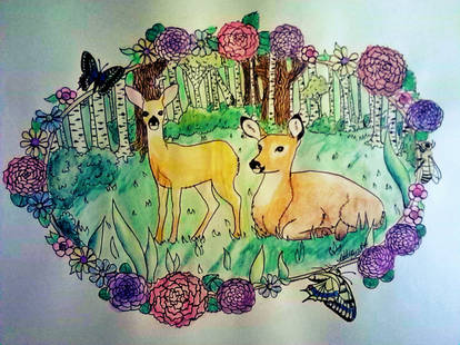 Deer in Pasture (watercolour ver.)