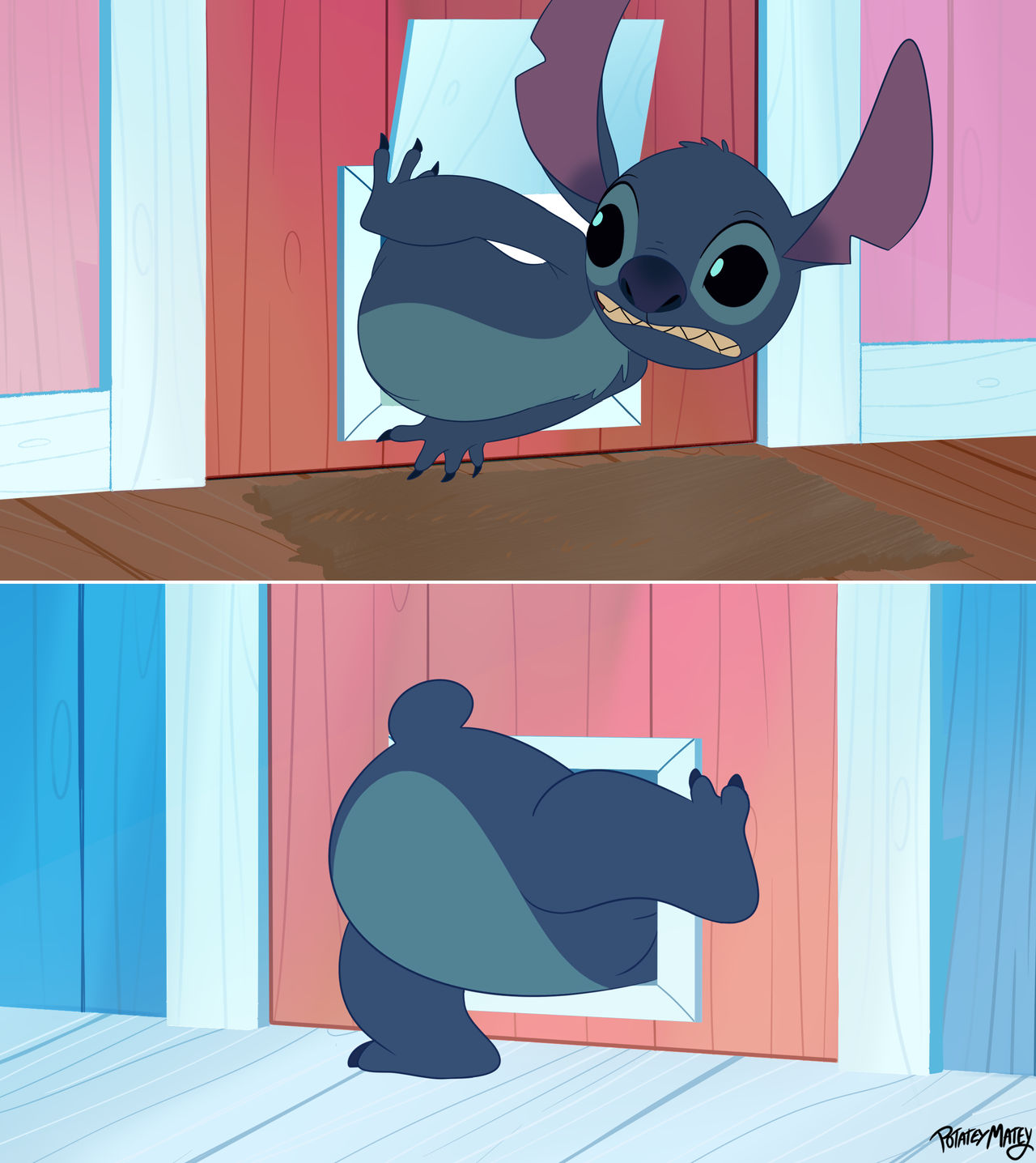 Stitch Gets Stuck by PotateyMatey on DeviantArt