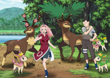 Sakura and Shikamaru in Sawsbuck forest