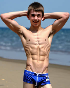 Teenager flex body on the beach