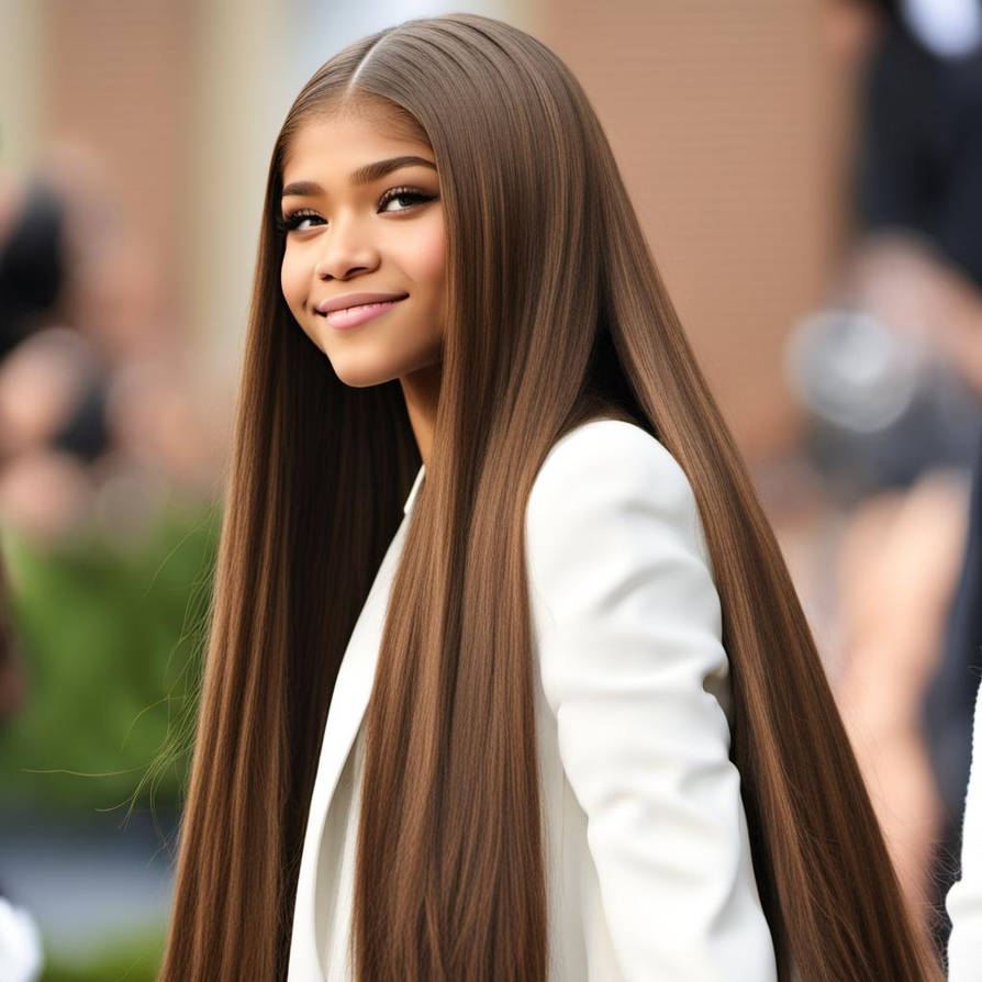 Zendaya biggest long straight hair rapunzelized