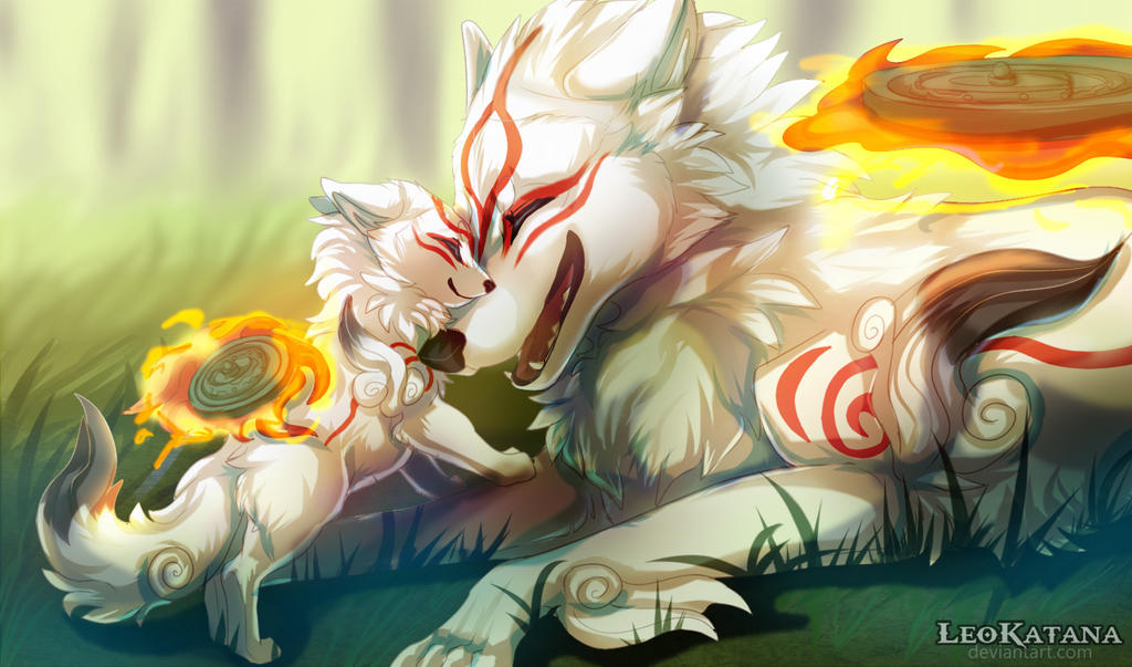 amaterasu canine chibi dog family fanart game goddess okami pixeldoll puppy shiranui wolf okamiden chibiterasu child