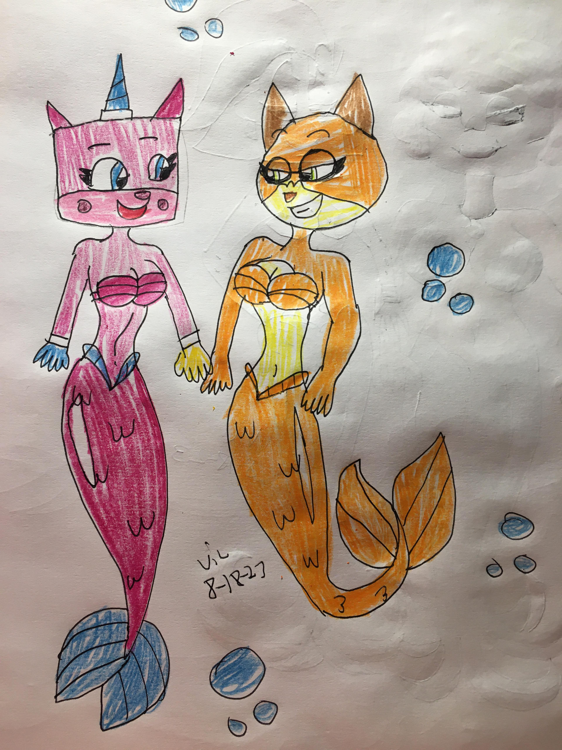 Uni kitty and Dr. Fox mermaids by Victheanimaldrawer on DeviantArt