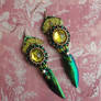 Beaded Beetle Wing Earrings with Vintage Cabochons